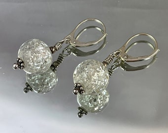SILVERY SWIRLS EARRINGS Artisan Lamp Work is Filled with Silvery Flakes Subtle Enough for the Office Sassy Enough for Blue Jeans