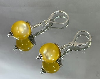 SUNSHINE on my SHOULDERS EARRINGS Vintage Lucite Becomes Translucent and Develops Chatoyance Cat's Eye Very Special All Metal is Sterling