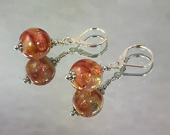 ORANGE FIZZ Earrings Sparkling Dichroic Glass by a Master Lampworker All Metal is Sterling Silver Fun Versatile