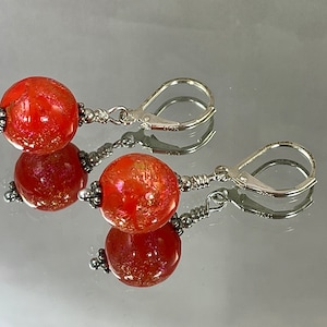 NEON ORANGE DICHROIC Lamp Work Earrings Neon Orange Dichroic a Little Neon Pink Dichroic and Brigth Orange Glass Swirl Together Brilliantly
