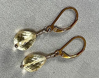 BRAZILIAN CITRINE EARRINGS Microfaceted Teardrops Gold Filled Lever Backs and Wire Timeless Classic Lifetime Earrings Instant Heirlooms