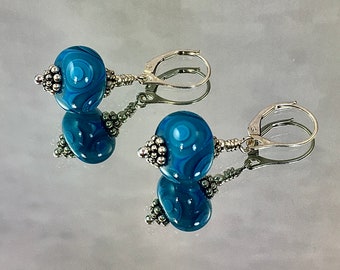 CLEAR to PARTLY CLOUDY Lampwork Earrings Clear Glass Alternating with Blue Glass Dances around These Earrings Utterly Fascinating Gorgeous