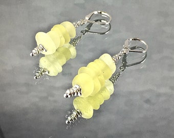 HERE COMES the SUN Earrings Ultra Rare Pale Yellow Beach Glass Sterling Leverbacks Beach Earrings Vacation Memories