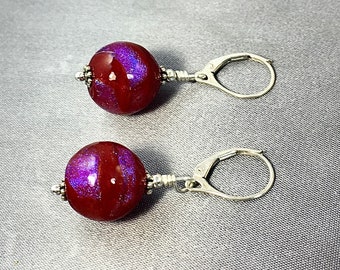 STRAWBERRY RHUBARB COBBLER Earrings Fascinating Dichroic Lampwork Will Bring Years of Joy All Metal is Sterling Gift for a Great Cook