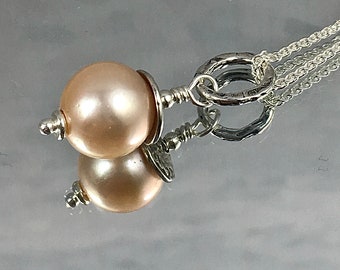 MISTY DAWN Pendant Lustrous Pink Peach Edison Pearl 12 mm Sterling Bead Cap Sterling Ring Sterling Chain Instant Heirloom Great for Layering