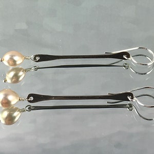 SILVER ON SILVER Earrings Oxidized Sterling Sticks Silver Edison Pearls Minimalist Office or Casual Classic Lightweight