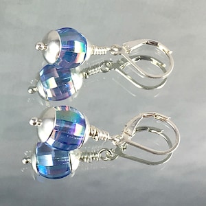 DINNER DATE Earrings Vintage West German Crystal Blue with Pink Aurora Borealis Coating Constant Play of Blue Lavender and Pink Fascinating