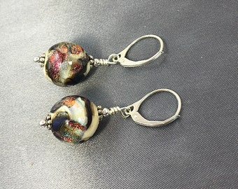 FIRE and ICE EARRINGS Alaska has 40 Active Volcanos Where Lava Spills Out Over Snow and Ice Artisan Lampwork Dichroic All Metal is Sterling