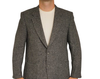 Men Harris Tweed Blazer Jacket Scottish Wool Grey EU52 UK/US42 L HA596