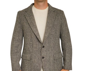 Men Harris Tweed Blazer Scottish Wool Grey Vintage 90's Size EU52 UK/US42 HC478