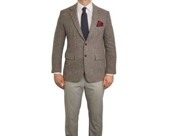 Men Harris Tweed Blazer Scottish Wool Grey 90's Size EU50 UK/US40 HD180