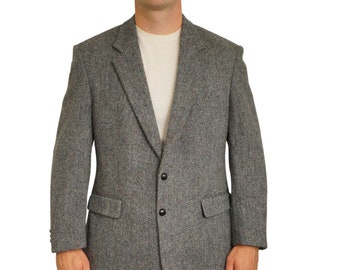 Men Harris Tweed Blazer Jacket 90's Scottish Wool Grey EU54 UK/US44 HB293