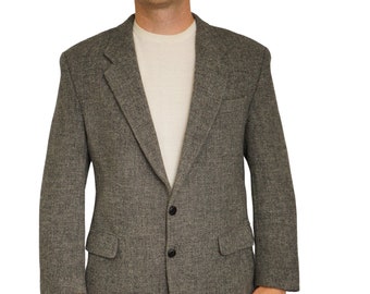 Men Harris Tweed Blazer Creation Gross Grey Scottish Wool Size EU52 UK/US42HC699