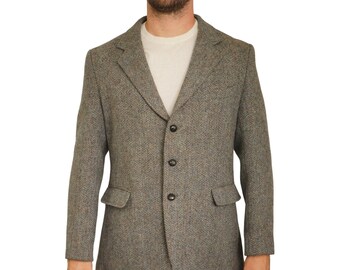 Männer Harris Tweed Blazer Schottische Wolle Vintage 90er Jahre Grau Größe EU50 UK/US 40 HD47