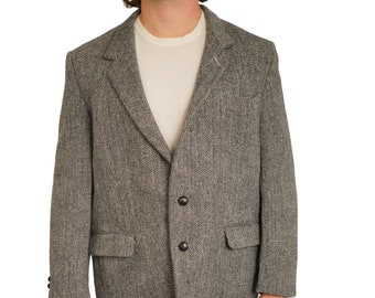 Giacca da uomo Harris Tweed Blazer in lana scozzese anni '90 Grigia 26 EU52S UK/US42S HB186