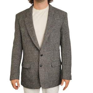 Men Harris Tweed Blazer Jacket Scottish Wool Grey 100 EU50L UK/US40L M HA478