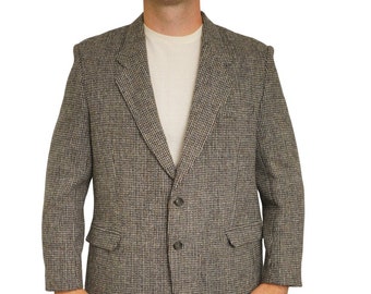Men Harris Tweed Blazer Jacke 90's Scottish Wolle Grau 26 EU52S UK/US42S HA84