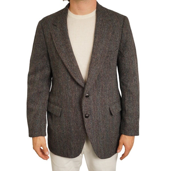 Men Harris Tweed Blazer Stafford 80's Jacket Scottish Wool EU50 UK/US40 HB377