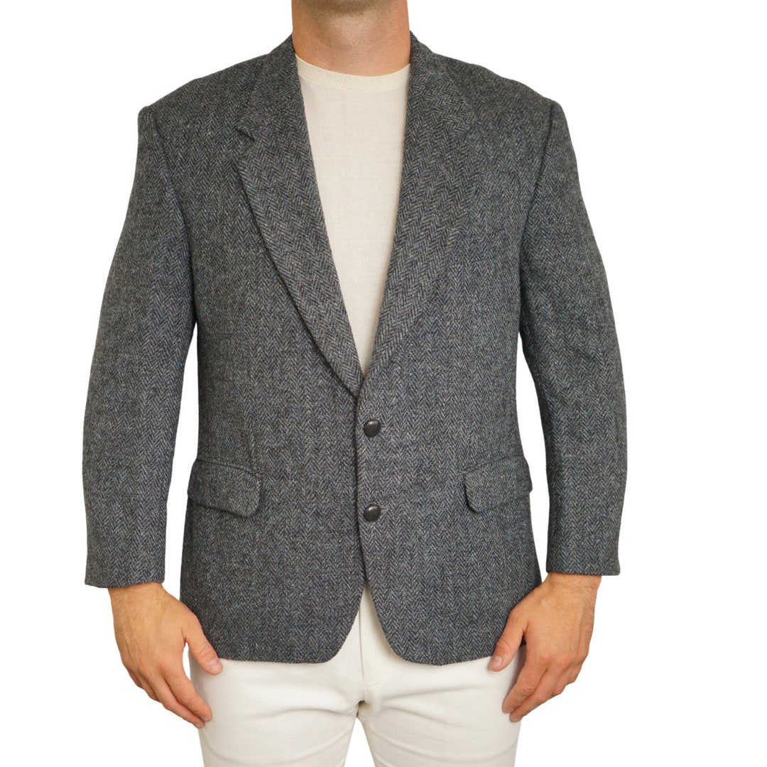 Men Harris Tweed Blazer Vintage 90s Jacket Scottish Wool 26