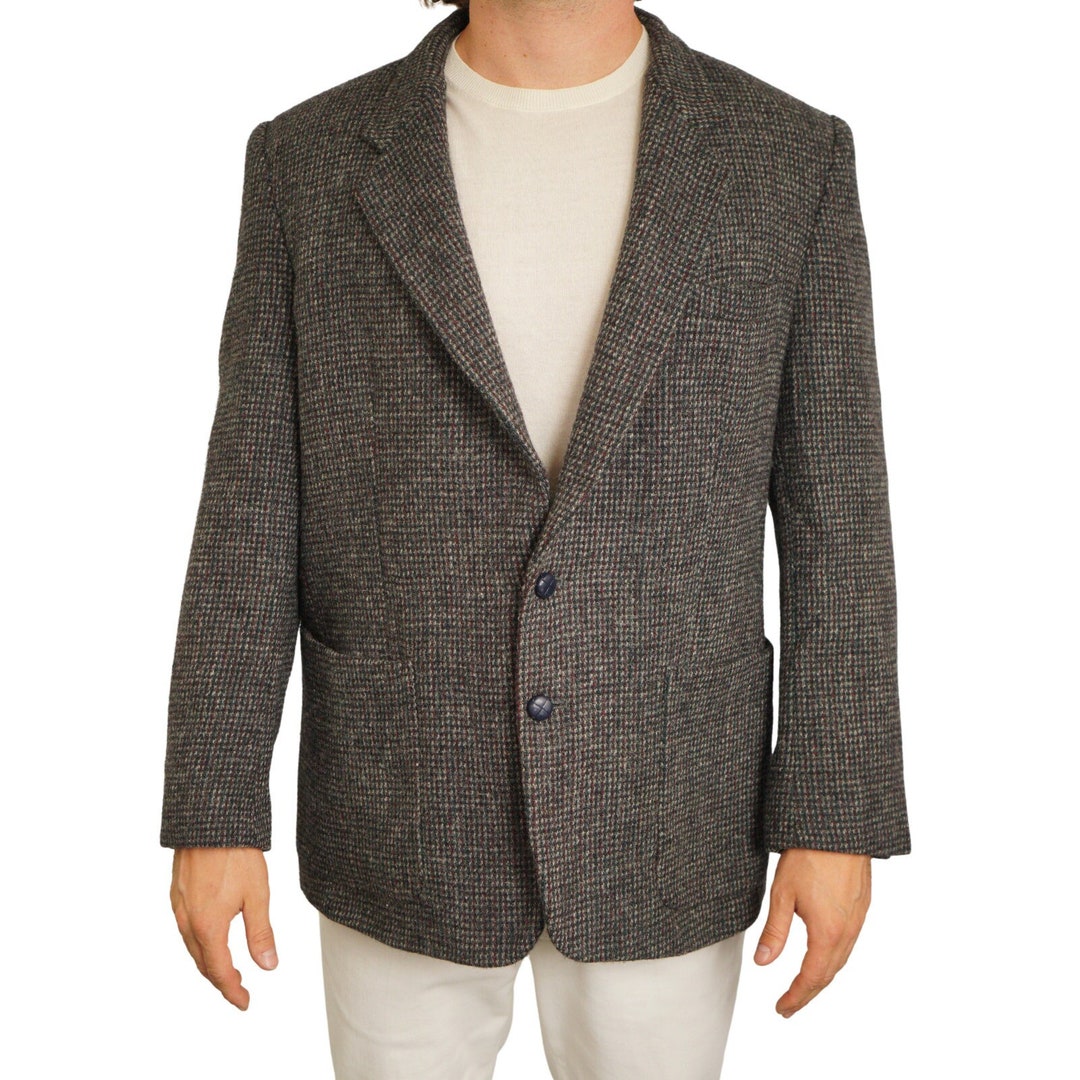 Men Harris Tweed Blazer Jacket 90's Scottish Wool EU50 UK