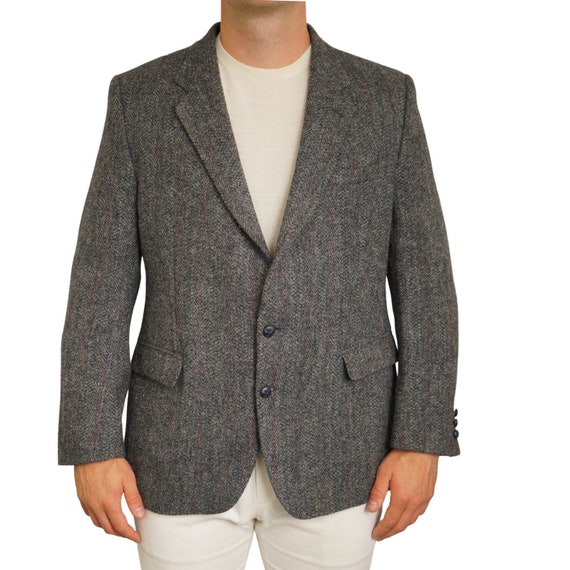 Men Harris Tweed Blazer Vintage 90's Jacket Scottish Wool