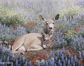 Original Doe and Fawn Painting