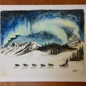 PRINT - Sled Dogs & Northern Lights
