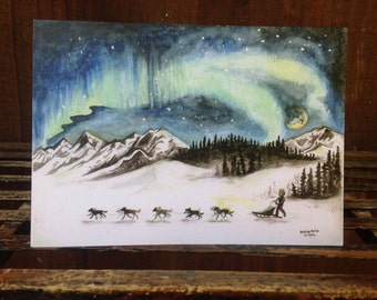 Northern Lights & Sled Dogs Greeting Card