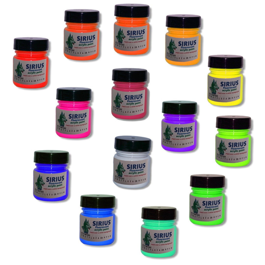 Sirius Glow Fluorescent UV Blacklight Glow Acrylic Ultra Paint 30ml or 60ml  14 Colour Choice 