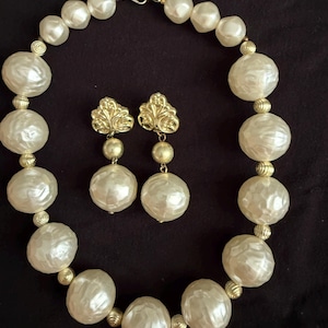 Vintage Faux Pearl Necklace and earrings Set