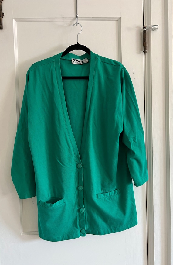 Vintage 80s or 90s Oversized Kelly Green Cardigan 