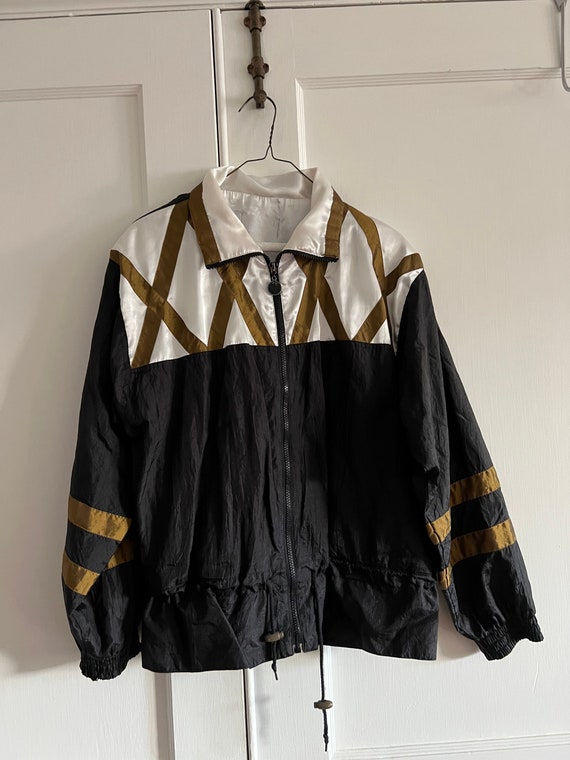 Vintage Retro Cool Black White & Gold Windbreaker 