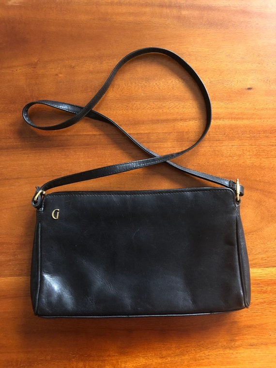 Vtg Black Leather Ganson Crossbody Bag