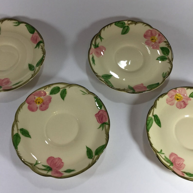 set of 4 1940s Gladding McBean Franciscan Desert Rose saucers