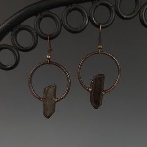 Crystal Earrings - Smoky Quartz Electroformed Earrings - Hypoallergenic