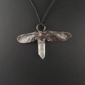 Maple Seed Pod with Crystal Necklace - Copper Electroformed Necklace