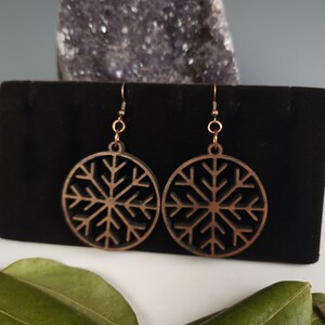 Wooden Snowflake Earrings - Walnut Snowflake Earrings