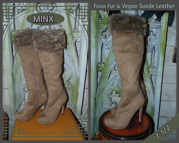 MINX 7 1 2 Vegan Suede Leather and Faux Fur Spiked Heel Boots
