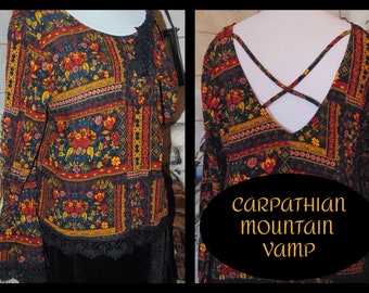 CARPATHIAN MOUNTAIN VAMPIRE: Grote klassieke Oude Wereld Roemeense stijl blouse. Zwart Kant. Oogst Maan Kleuren