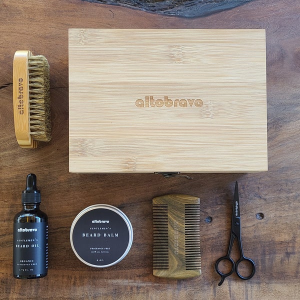 Beard Kit for Men includes Natural Beard Oil, Beard Balm, Beard Brush, Beard Comb Trim Scissors in Gift Box -  Perfect Gift for Men