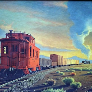 Vintage Paul Detlefsen Red Caboose Original Authentic Framed LARGE