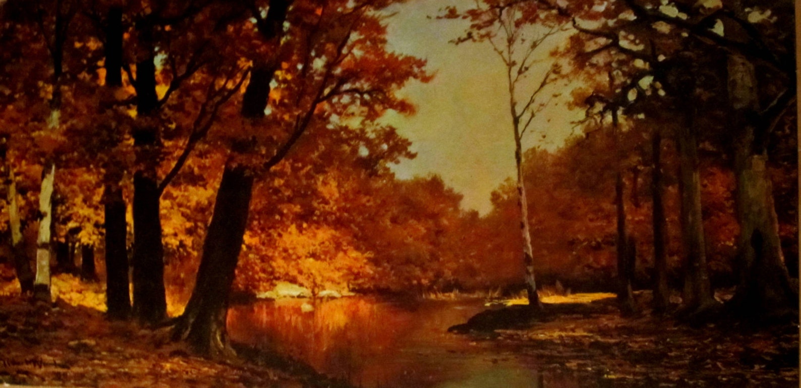 Robert Wood Autumn Bronze Forest Creek Scene Painting Artwork | Etsy