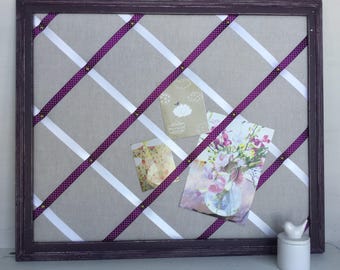 Lovely eco friendly board covered with fabric and eggplant white ribbon organization office memo bedroom decor wall decoration