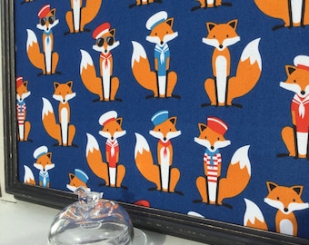 Eco friendly magnetic board up cycled frame covered with chic foxes fabric for organization office memo children bedroom organizer bow tie