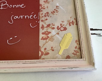 Handmade eco friendly dry erase board up cycled frame organization communication wedding memo message flower yellow white orange teacher