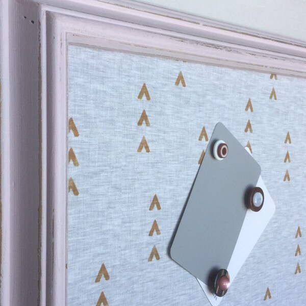 Elegant magnetic board light grey fabric with gold soft pink frame office studio shower pictures display memo wall decor organizer