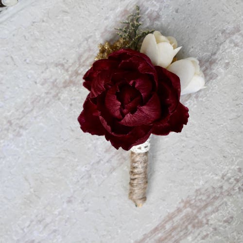Sola Flower Burgundy Sola Boutonniere Rustic Boutonniere Etsy