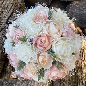Wedding Bouquet Dusty Pink Blush Sola Sola Bouquet Bridal Bouquet Dusty Pink Baby&#39;s Breath Eucalyptus Bouquet Dusty Rose Ready Peach Rustic