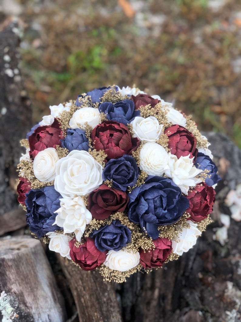 Wedding Bouquet Navy Burgundy Bouquet Rustic Bouquet