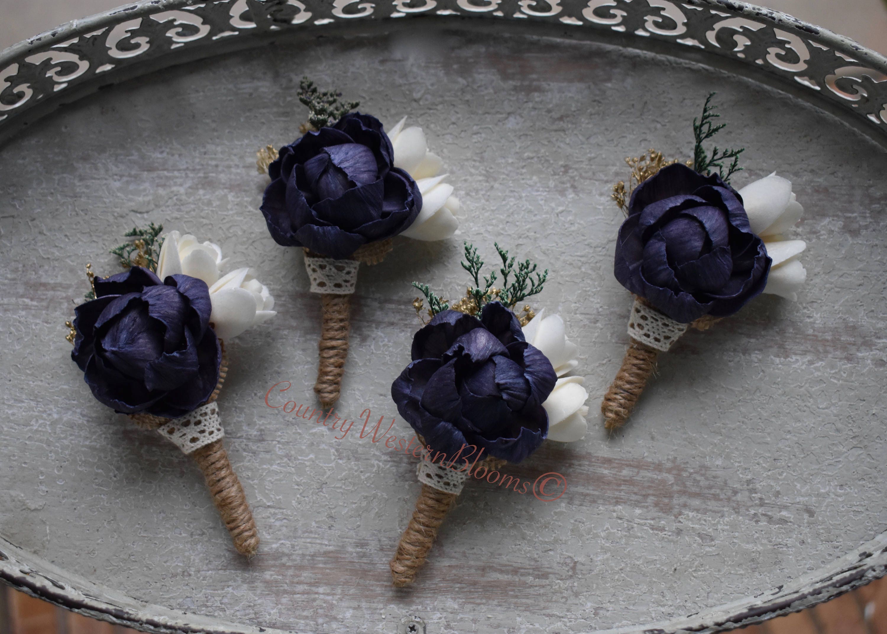Sola Flower Navy Gold Sola Boutonniere Rustic Boutonniere Navy Etsy